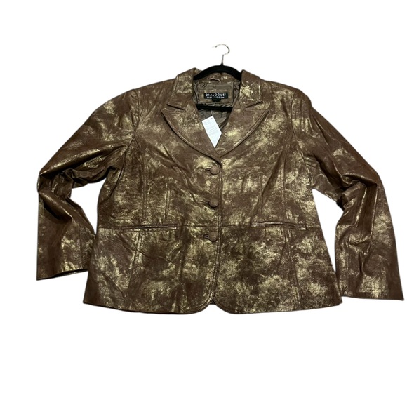 Dialogue Jackets & Blazers - Dialogue genuine brown leather with metallic finish 3 button front blazer